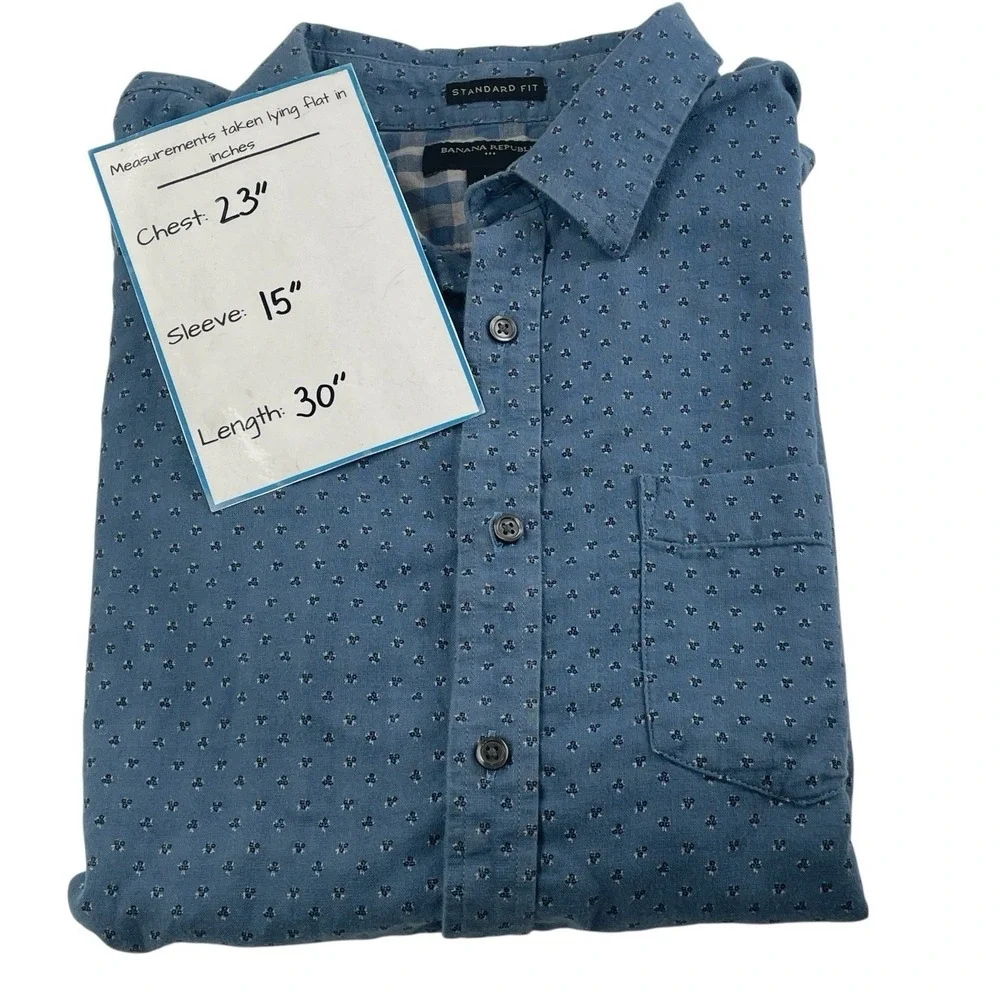 Banana‎ Republic Men's 100% cotton Blue Microprint Short Sleeve Button-Up Shirt